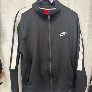 Nike Men's Black Jacket with White Stripes